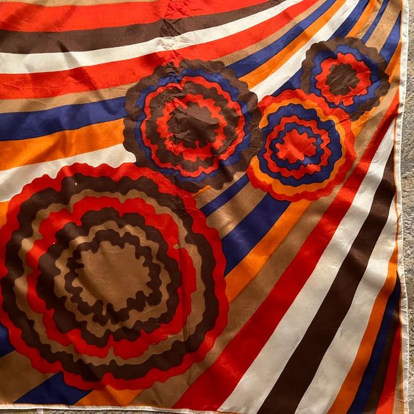 Vintage Mod Scarf - Graphic Floral and Stripes Motif - Picture 10 of 11
